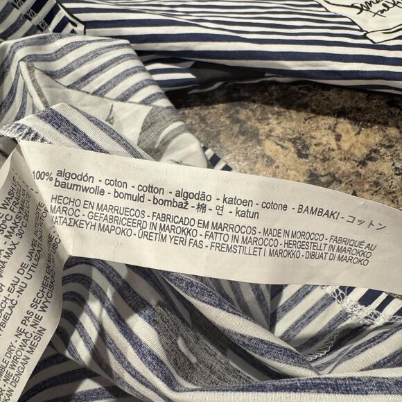 Zara Top Boho Artsy Eclectic Whimsical Paint Tube Print Peplum Stripe Blue Small - Picture 4 of 5